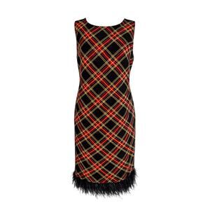 J.Crew Black Plaid Feather Hem Sheath Dress Tartan Sleeveless Cocktail Dress 12